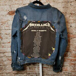 Upcycled Metallica Band Tee Denim Jean Jacket, size XL